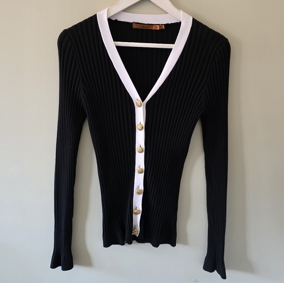 Belldini M Vintage 90s Wednesday Adams Goth Preppy Contrast Trim Ribbed Cardigan - Picture 3 of 13